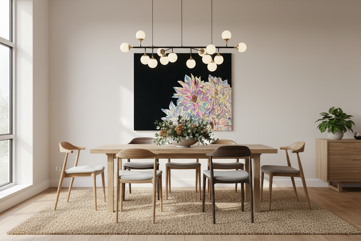 Dahlia painting in fresh, modern dining room