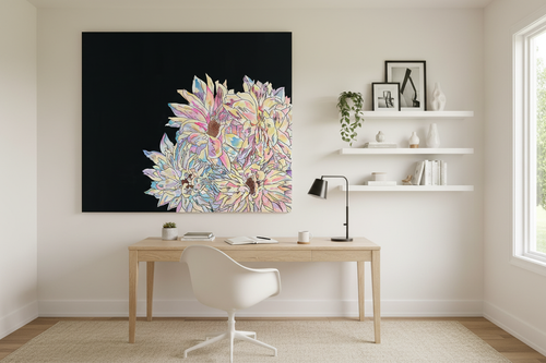 Dahlia painting in light, airy home office