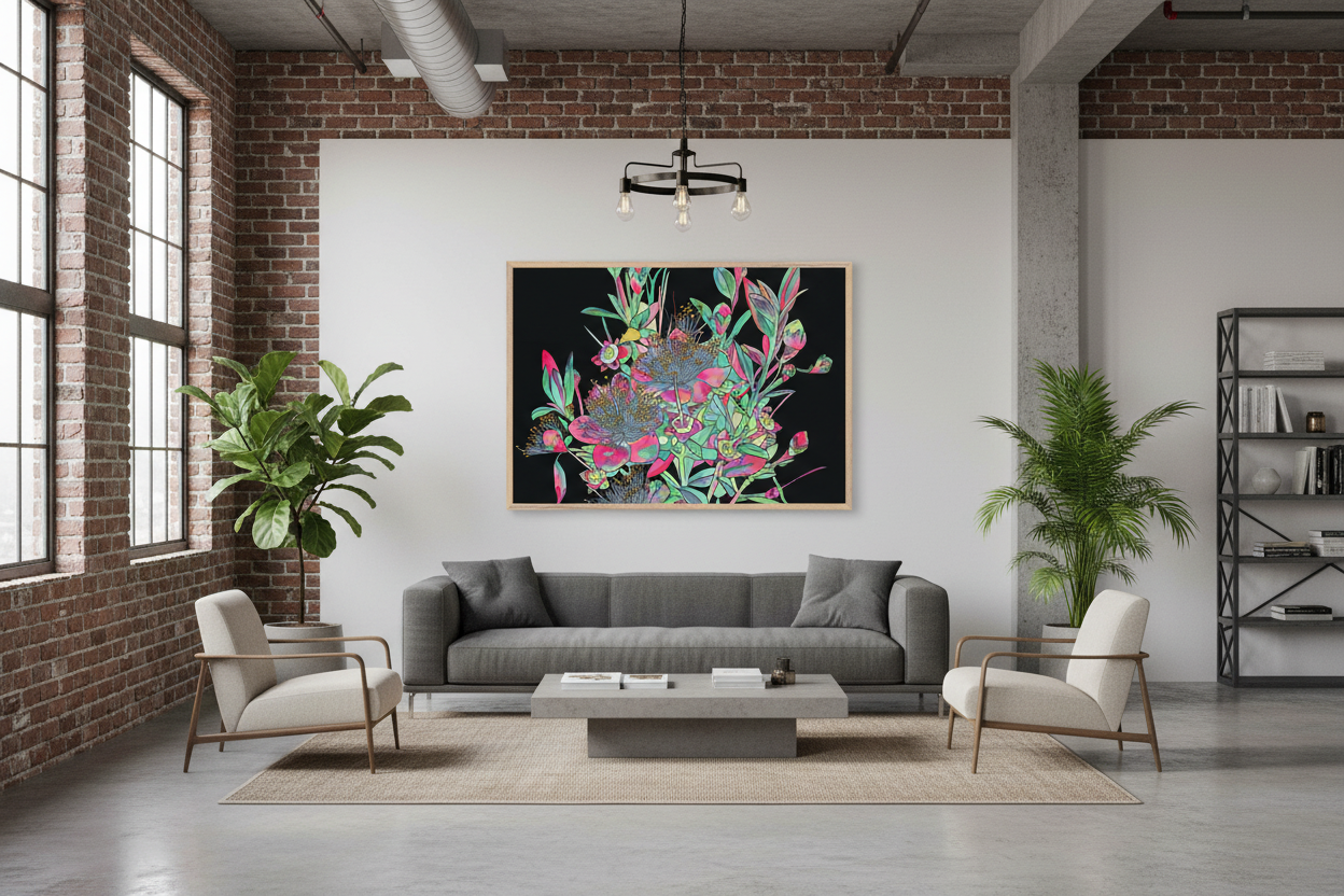 Floral painting A1 in chic industrial loft