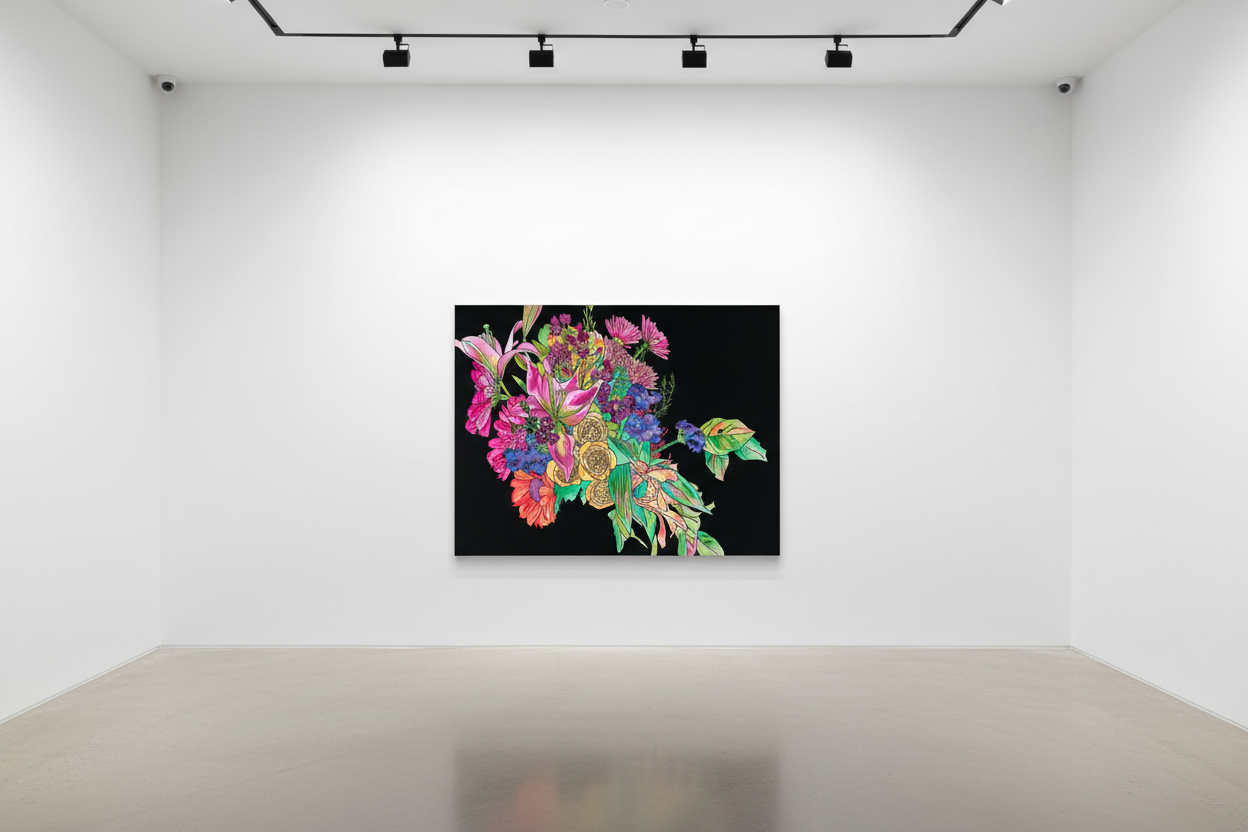 Floral painting in ultra chic gallery