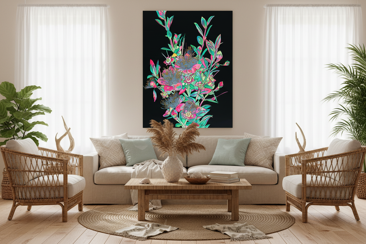 Tropical painting in coastal-modern living room