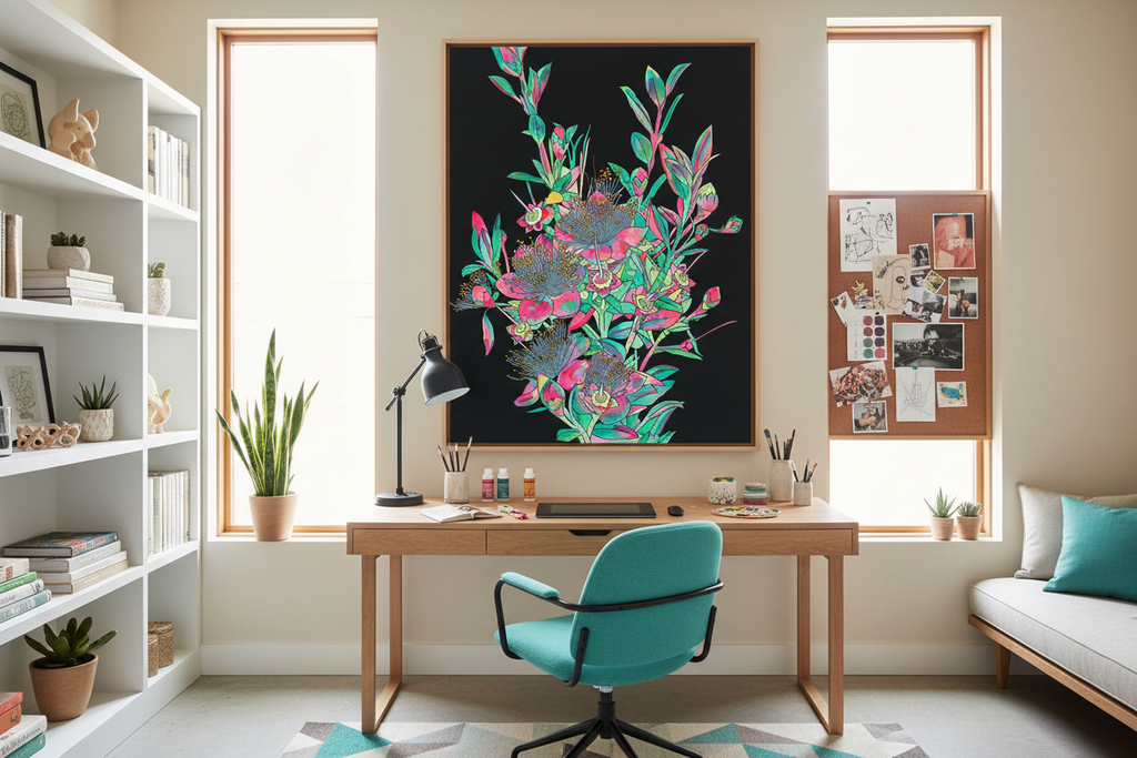 Tropical painting in creative home office