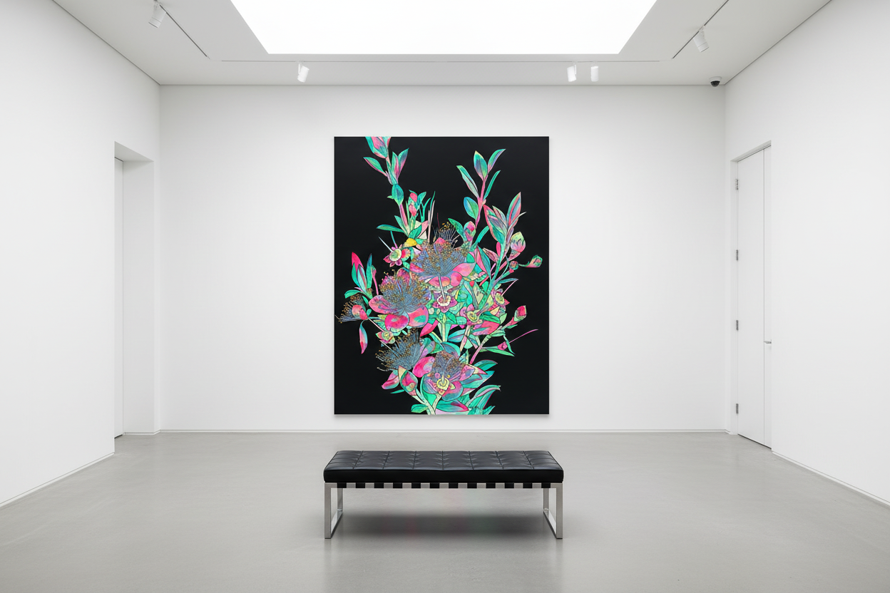 Tropical painting in ultra chic gallery